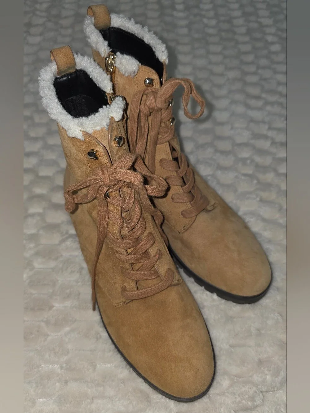 KATE SPADE Tan Raegan Shearling Lined Lace Up Combat Boots